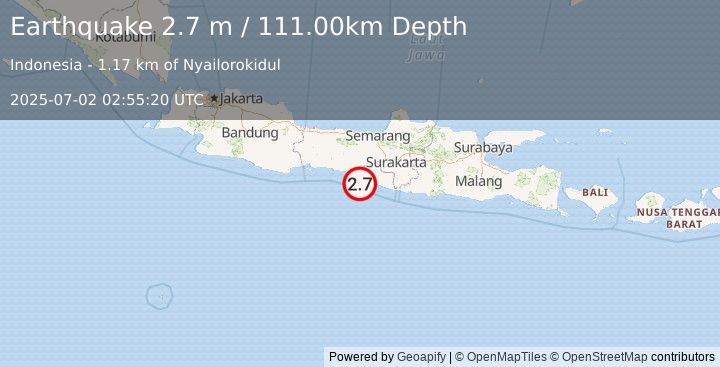 Earthquake JAVA, INDONESIA (2.7 m) (2025-07-02 02:55:20 UTC)