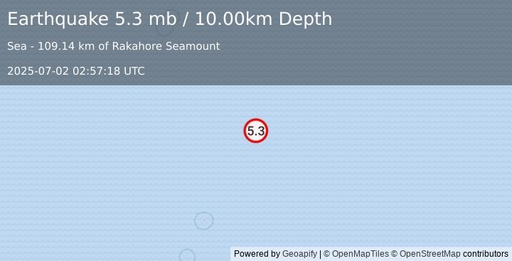 Earthquake SOUTH OF FIJI ISLANDS (5.4 mw) (2025-07-02 02:57:17 UTC)