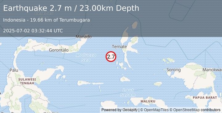 Earthquake MOLUCCA SEA (2.7 m) (2025-07-02 03:32:44 UTC)