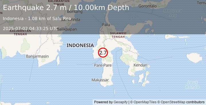 Earthquake SULAWESI, INDONESIA (2.7 m) (2025-07-02 04:33:25 UTC)