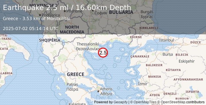 Earthquake AEGEAN SEA (2.5 ml) (2025-07-02 05:14:14 UTC)