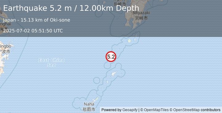 Earthquake RYUKYU ISLANDS, JAPAN (5.2 mb) (2025-07-02 05:51:48 UTC)