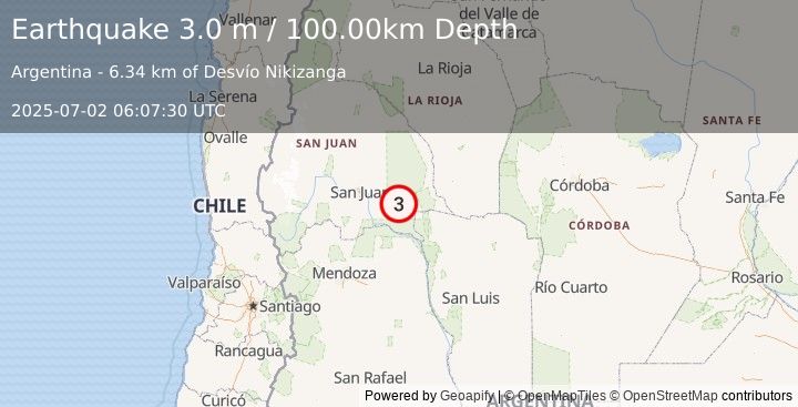 Earthquake SAN JUAN, ARGENTINA (3.0 m) (2025-07-02 06:07:30 UTC)