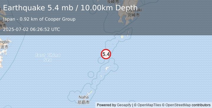 Earthquake RYUKYU ISLANDS, JAPAN (5.6 mw) (2025-07-02 06:26:50 UTC)