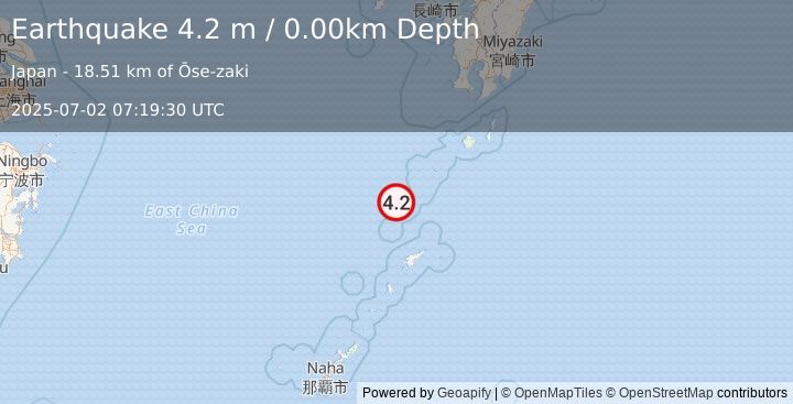 Earthquake RYUKYU ISLANDS, JAPAN (4.2 m) (2025-07-02 07:19:30 UTC)