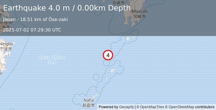 Earthquake RYUKYU ISLANDS, JAPAN (4.0 m) (2025-07-02 07:29:30 UTC)