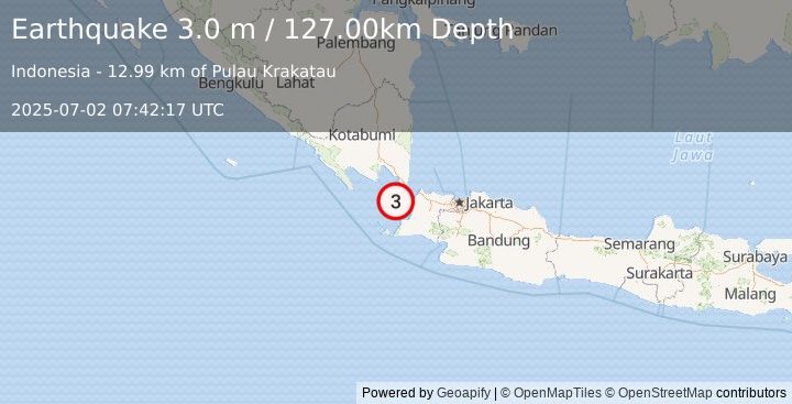 Earthquake SUNDA STRAIT, INDONESIA (3.0 m) (2025-07-02 07:42:17 UTC)