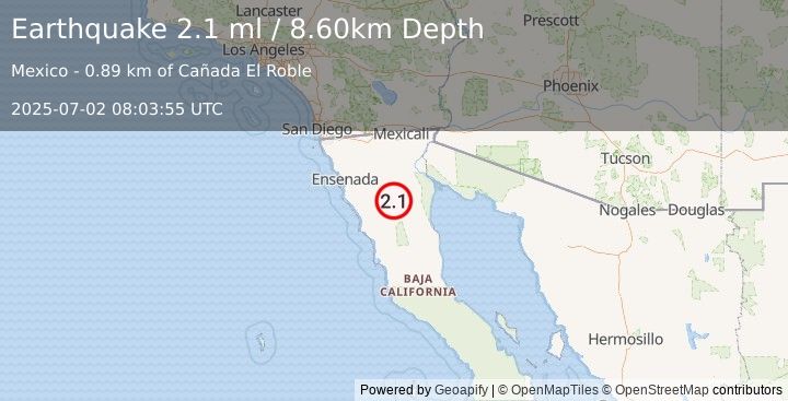 Earthquake BAJA CALIFORNIA, MEXICO (2.1 ml) (2025-07-02 08:03:55 UTC)