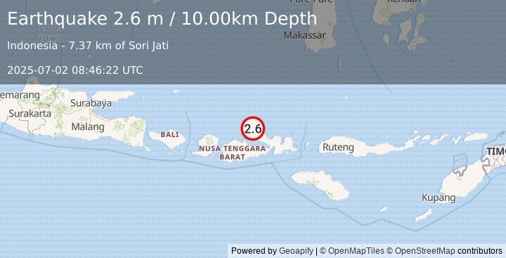 Earthquake SUMBAWA REGION, INDONESIA (2.6 m) (2025-07-02 08:46:22 UTC)