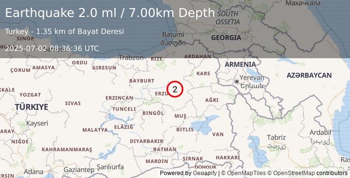Earthquake EASTERN TURKEY (2.0 ml) (2025-07-02 08:36:36 UTC)