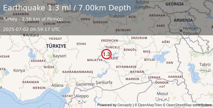 Earthquake EASTERN TURKEY (1.3 ml) (2025-07-02 09:59:17 UTC)