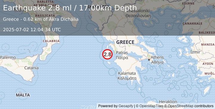 Earthquake GREECE (2.8 ml) (2025-07-02 12:04:35 UTC)