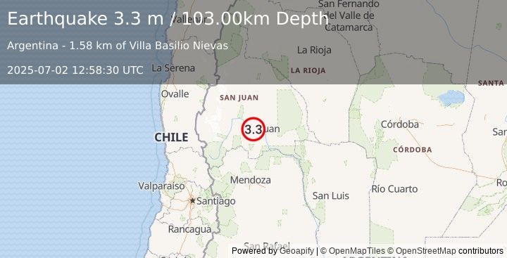 Earthquake SAN JUAN, ARGENTINA (3.3 m) (2025-07-02 12:58:30 UTC)