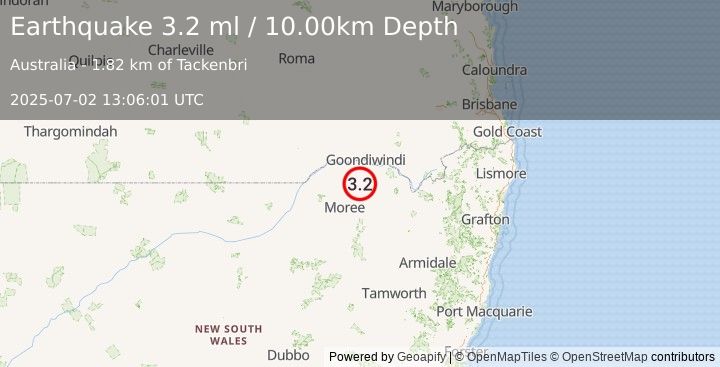 Earthquake NEW SOUTH WALES, AUSTRALIA (3.2 ml) (2025-07-02 13:06:01 UTC)