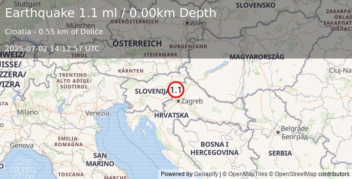 Earthquake CROATIA (1.1 ml) (2025-07-02 14:12:57 UTC)
