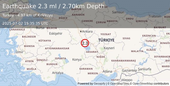 Earthquake CENTRAL TURKEY (2.2 ml) (2025-07-02 15:35:36 UTC)