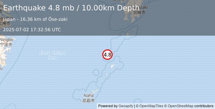 Earthquake RYUKYU ISLANDS, JAPAN (4.8 mb) (2025-07-02 17:32:56 UTC)