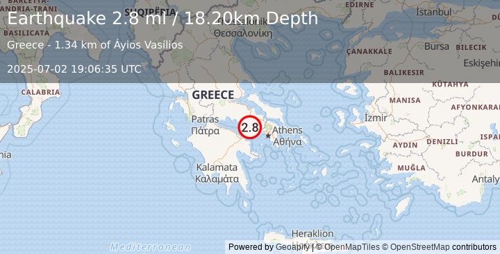Earthquake GREECE (2.8 ml) (2025-07-02 19:06:35 UTC)