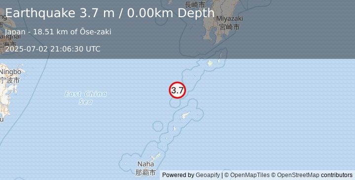 Earthquake RYUKYU ISLANDS, JAPAN (3.7 m) (2025-07-02 21:06:30 UTC)