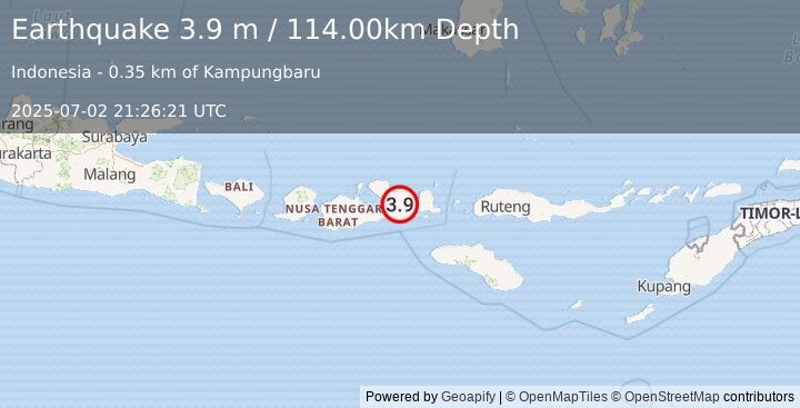 Earthquake SUMBAWA REGION, INDONESIA (3.9 m) (2025-07-02 21:26:21 UTC)