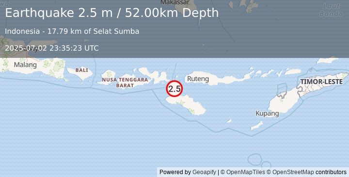 Earthquake SUMBA REGION, INDONESIA (2.5 m) (2025-07-02 23:35:23 UTC)