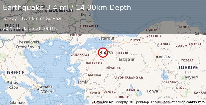 Earthquake WESTERN TURKEY (3.4 ml) (2025-07-02 23:26:39 UTC)
