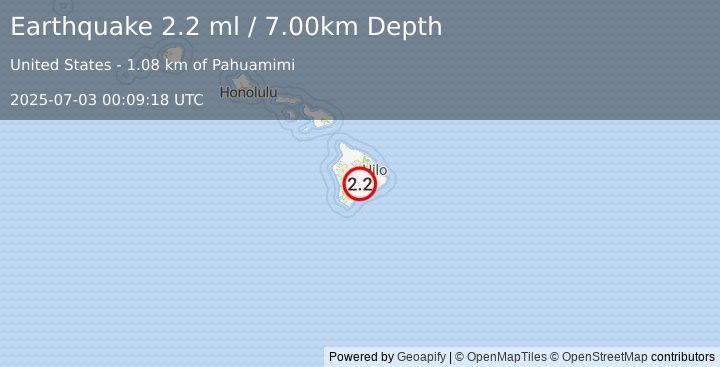Earthquake ISLAND OF HAWAII, HAWAII (2.2 ml) (2025-07-03 00:09:18 UTC)