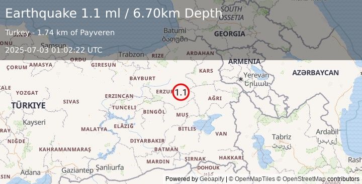 Earthquake EASTERN TURKEY (1.1 ml) (2025-07-03 01:02:22 UTC)