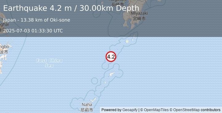 Earthquake RYUKYU ISLANDS, JAPAN (4.2 m) (2025-07-03 01:33:30 UTC)