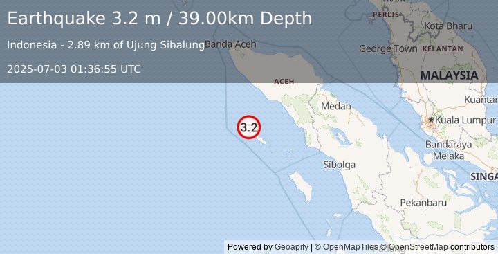 Earthquake SIMEULUE, INDONESIA (3.2 m) (2025-07-03 01:36:55 UTC)