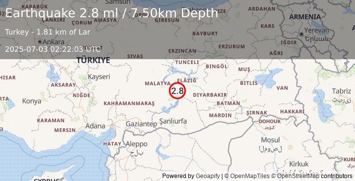 Earthquake EASTERN TURKEY (2.8 ml) (2025-07-03 02:22:04 UTC)