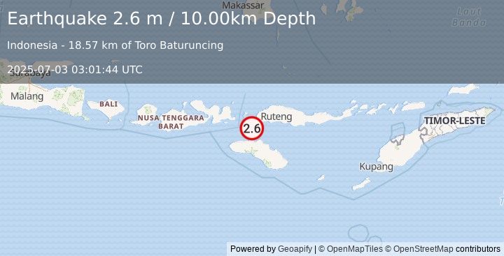 Earthquake FLORES REGION, INDONESIA (2.6 m) (2025-07-03 03:01:44 UTC)