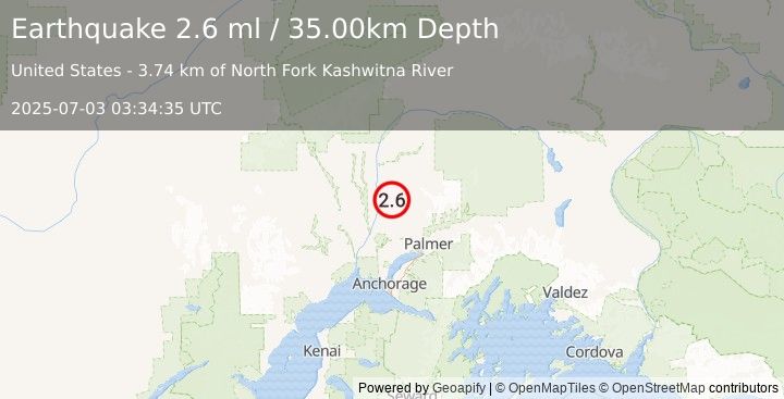 Earthquake CENTRAL ALASKA (2.6 ml) (2025-07-03 03:34:35 UTC)