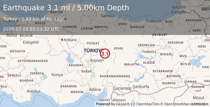 Earthquake CENTRAL TURKEY (3.0 ml) (2025-07-03 03:53:33 UTC)