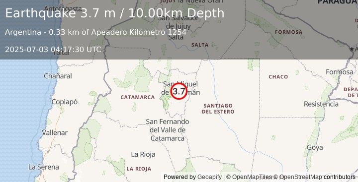 Earthquake TUCUMAN, ARGENTINA (3.7 m) (2025-07-03 04:17:30 UTC)