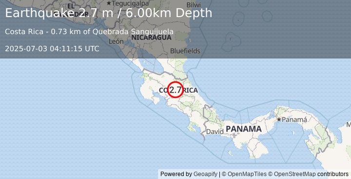 Earthquake COSTA RICA (2.7 m) (2025-07-03 04:11:15 UTC)