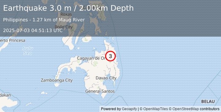 Earthquake MINDANAO, PHILIPPINES (3.0 m) (2025-07-03 04:51:13 UTC)