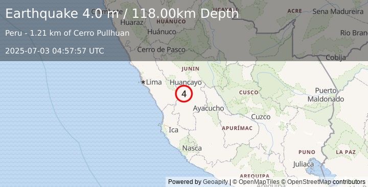 Earthquake CENTRAL PERU (4.0 m) (2025-07-03 04:57:57 UTC)