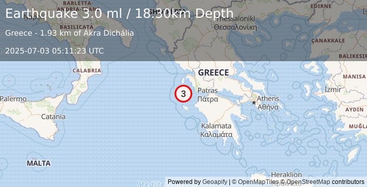 Earthquake GREECE (3.0 ml) (2025-07-03 05:11:23 UTC)