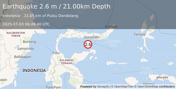 Earthquake SULAWESI, INDONESIA (2.6 m) (2025-07-03 06:49:40 UTC)