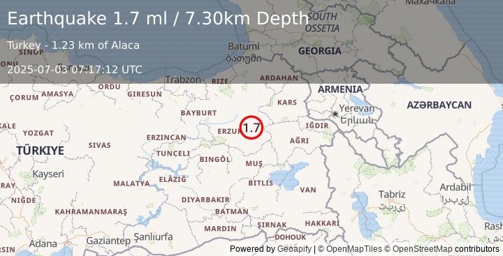 Earthquake EASTERN TURKEY (1.7 ml) (2025-07-03 07:17:12 UTC)