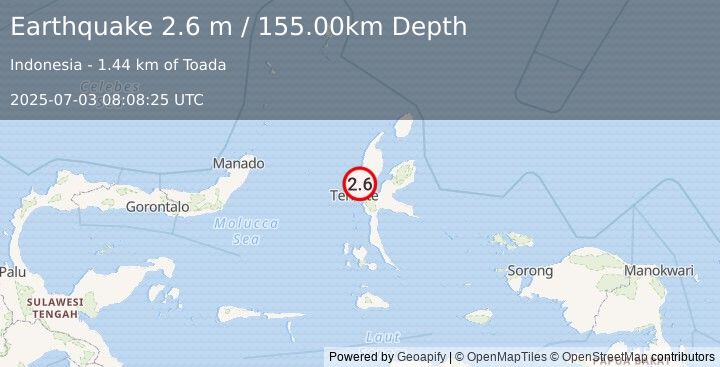 Earthquake HALMAHERA, INDONESIA (2.6 m) (2025-07-03 08:08:25 UTC)