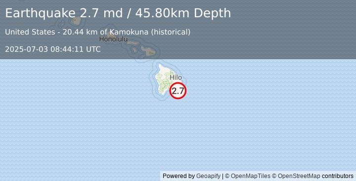 Earthquake HAWAII REGION, HAWAII (2.7 md) (2025-07-03 08:44:11 UTC)