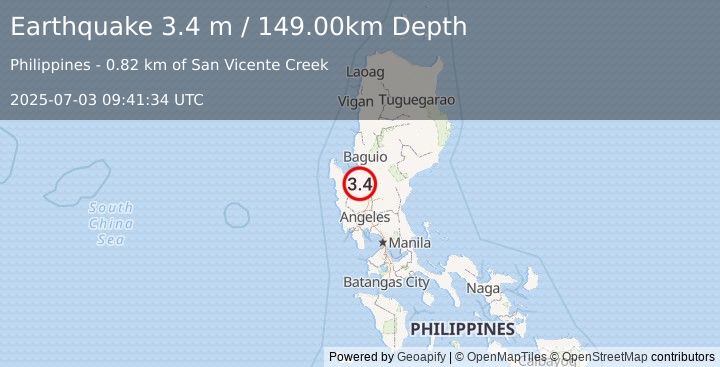 Earthquake LUZON, PHILIPPINES (3.4 m) (2025-07-03 09:41:34 UTC)