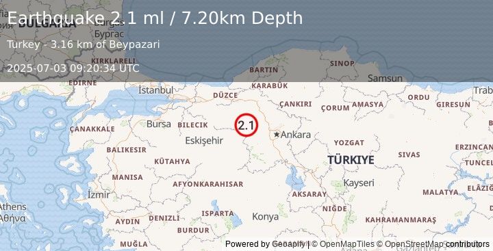 Earthquake WESTERN TURKEY (2.1 ml) (2025-07-03 09:20:34 UTC)