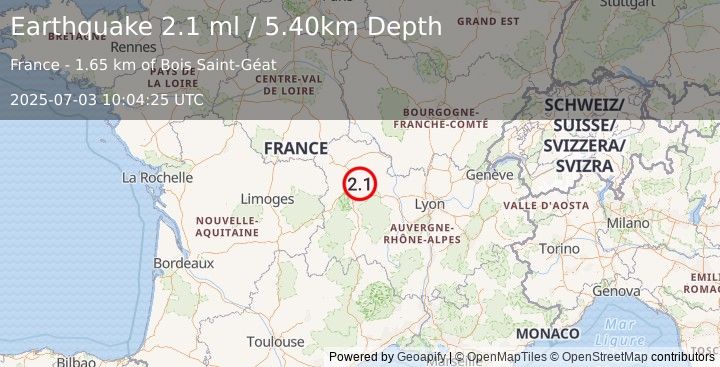 Earthquake FRANCE (2.1 ml) (2025-07-03 10:04:25 UTC)