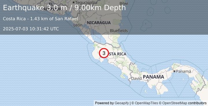Earthquake COSTA RICA (3.0 m) (2025-07-03 10:31:42 UTC)