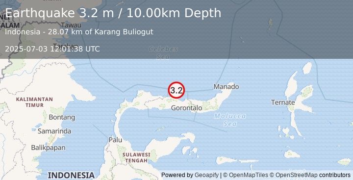 Earthquake MINAHASA, SULAWESI, INDONESIA (3.2 m) (2025-07-03 12:01:38 UTC)