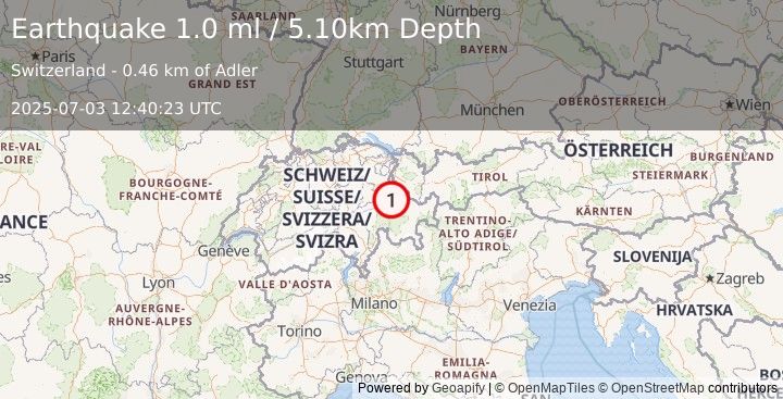 Earthquake SWITZERLAND (1.0 ml) (2025-07-03 12:40:23 UTC)