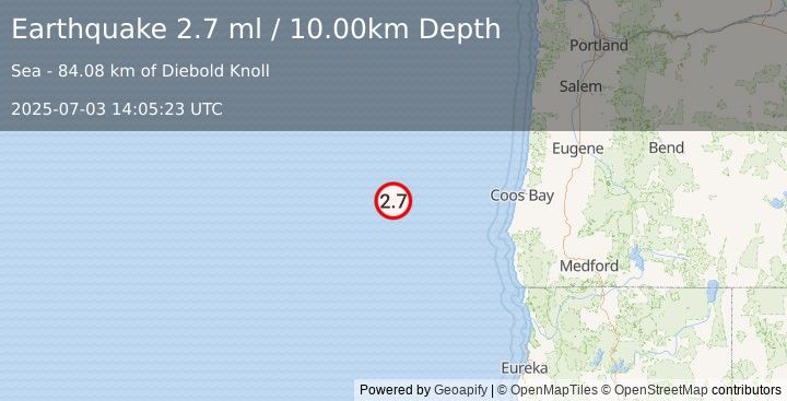 Earthquake OFF COAST OF OREGON (2.7 ml) (2025-07-03 14:05:23 UTC)